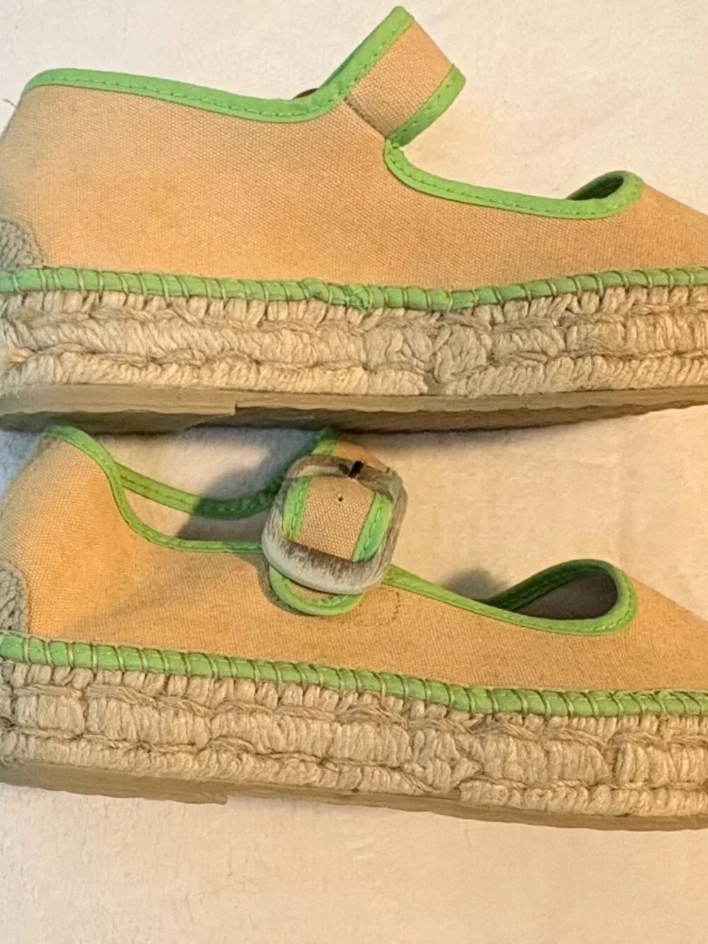 NWOB Free People Surfside Mary Jane Espadrille Flats Tan Beige Lime Size 38